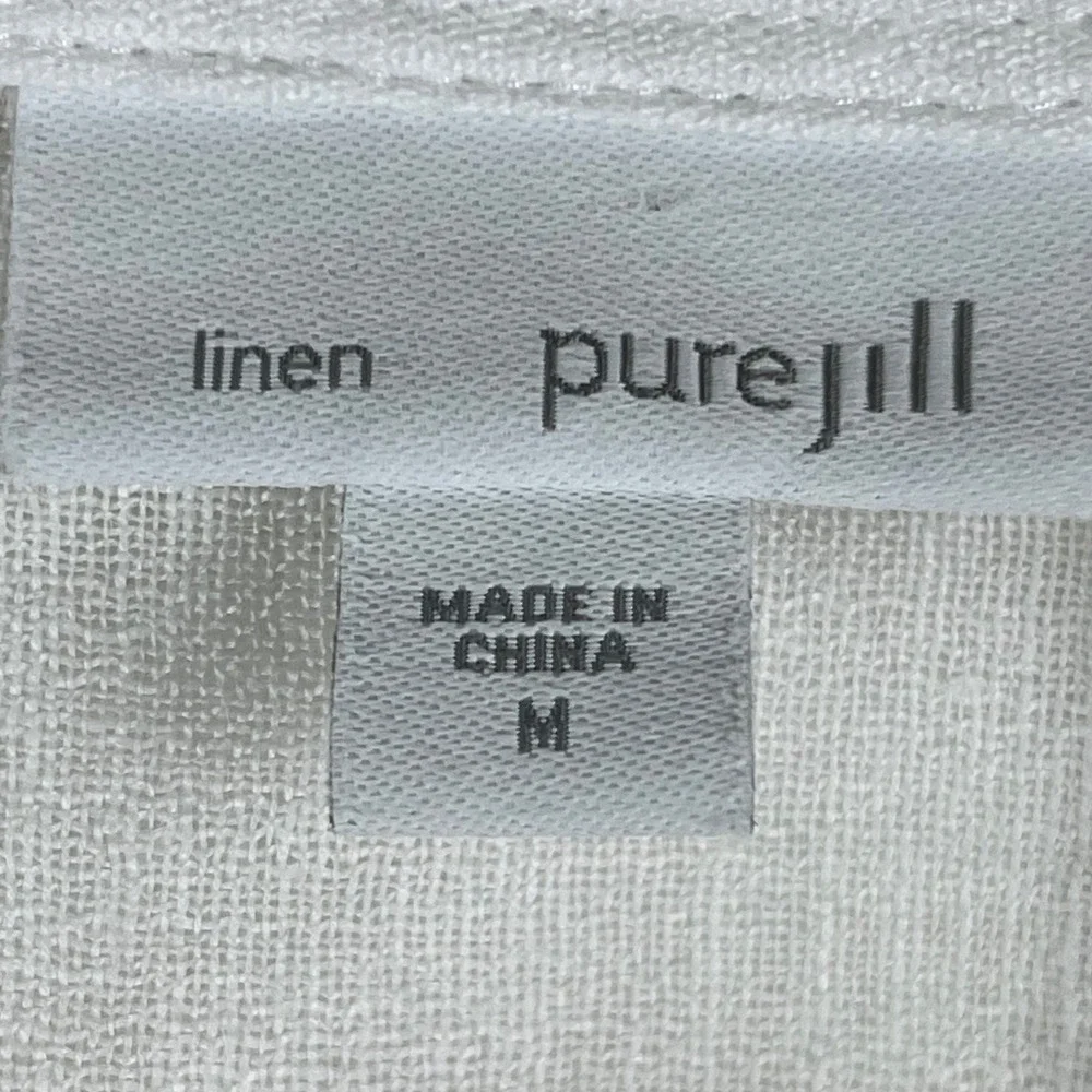 Pure Jill White Linen Blend Empire Waist Tunic 3/4 Sleeve Top Babydoll Womens M‎ - Picture 3 of 8